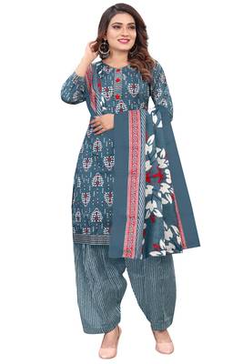 grey & white cotton blend printed ready to wear salwar suit 4