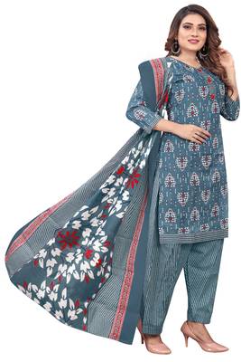 grey & white cotton blend printed ready to wear salwar suit 5