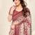 Maroon cotton chevron /geometric print tassels saree with unstitched blouse piece