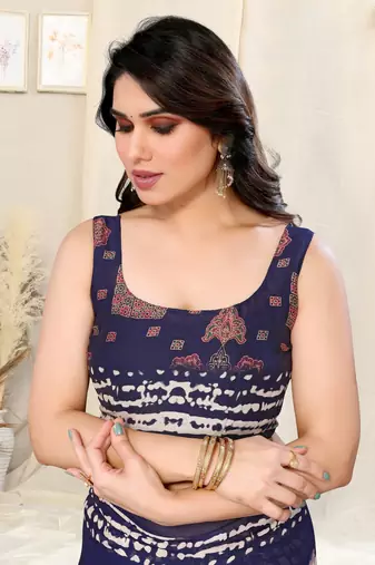 Blue Chiffon Shibori Print/Ethnic Motifs Tassels Saree With Unstitched Blouse Piece