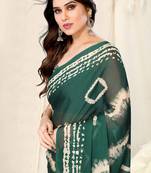 Green Chiffon Shibori Print/Ethnic Motifs Tassels Saree With Unstitched Blouse Piece