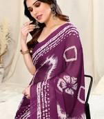 Magenta Chiffon Shibori Print/Ethnic Motifs Tassels Saree With Unstitched Blouse Piece