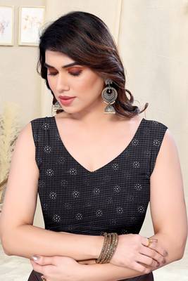 Grey Kota Doria Leaf Print Copper Zari Border Saree With Unstitched Blouse Piece 5