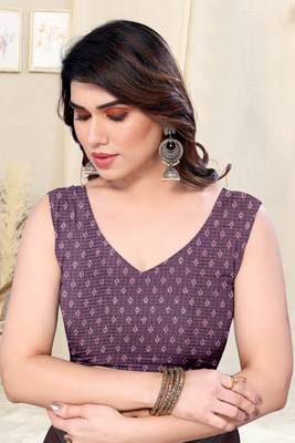 Wine kota doria block print copper zari border saree with unstitched blouse piece 5