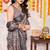 Cream silk blend ajrakh print woven silver border saree with unstitched blouse piece
