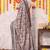 Cream silk blend ajrakh print woven silver border saree with unstitched blouse piece