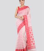 White Hand Woven Pure Cotton Saree Without Blouse