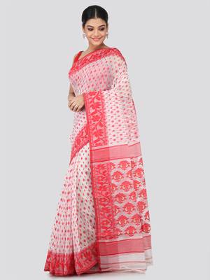 White Hand Woven Pure Cotton Saree Without Blouse 2