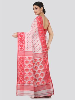White Hand Woven Pure Cotton Saree Without Blouse 3
