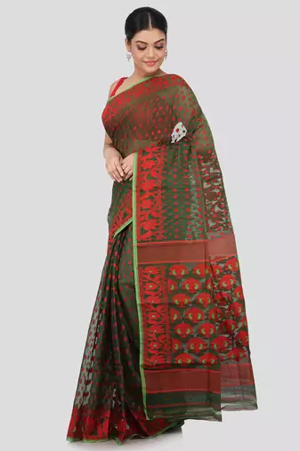 Green Hand Woven Pure Cotton Saree Without Blouse
