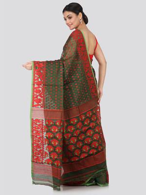 Green Hand Woven Pure Cotton Saree Without Blouse 3