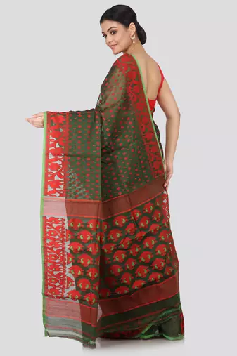 Green Hand Woven Pure Cotton Saree Without Blouse