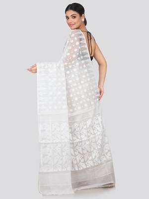 White Hand Woven Pure Cotton Saree Without Blouse 3