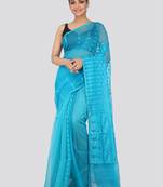 Blue Hand Woven Pure Cotton Saree Without Blouse
