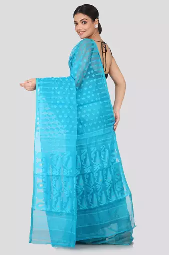 Blue Hand Woven Pure Cotton Saree Without Blouse
