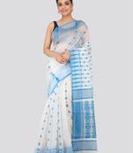White Hand Woven Pure Cotton Saree Without Blouse