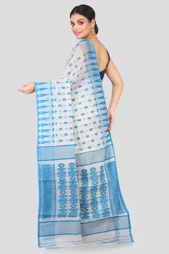 White Hand Woven Pure Cotton Saree Without Blouse