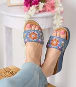 Kiana women's blue embellished rexine platform heel wedge heels with pvc sole - stylish and comfortable