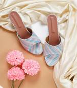 Kiana women's striped sky blue rexine round toe wedge heels with pvc sole and block heel