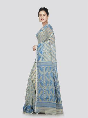 Pinkloom Women'S Beige Pure Cotton Jamdani-Sarees Without Blouse 2