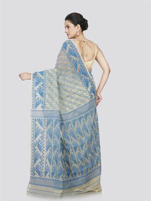 Pinkloom Women'S Beige Pure Cotton Jamdani-Sarees Without Blouse 3