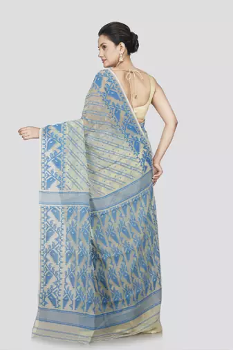 Pinkloom Women'S Beige Pure Cotton Jamdani-Sarees Without Blouse