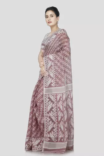 Pinkloom women's multicolor pure cotton jamdani-sarees without blouse