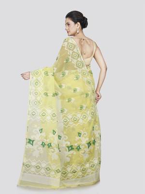 Pinkloom women's yellow pure cotton cotton-sarees without blouse 3