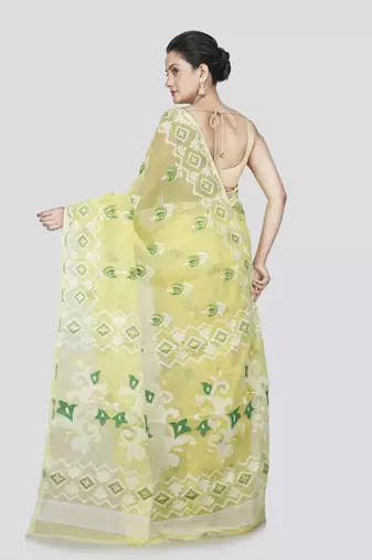 Pinkloom women's yellow pure cotton cotton-sarees without blouse