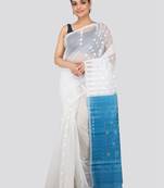 White Hand Woven Pure Cotton Saree Without Blouse