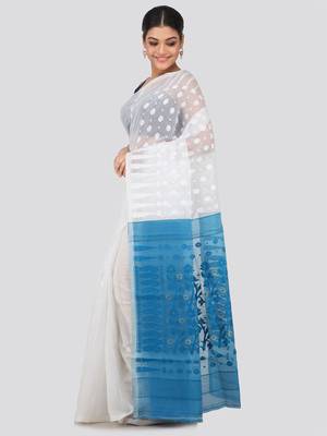 White Hand Woven Pure Cotton Saree Without Blouse 2