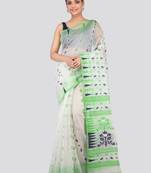White Hand Woven Pure Cotton Saree Without Blouse