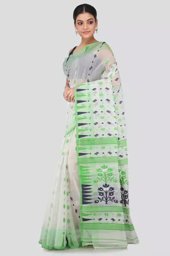 White Hand Woven Pure Cotton Saree Without Blouse