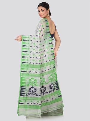 White Hand Woven Pure Cotton Saree Without Blouse 3