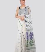 White Hand Woven Pure Cotton Saree Without Blouse