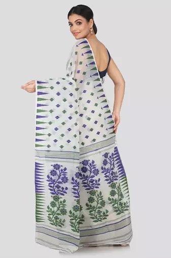 White Hand Woven Pure Cotton Saree Without Blouse