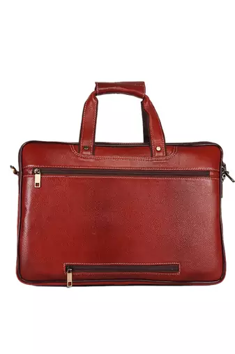 GENWAYNE  Brown Leather 15 inches men   s formal office laptop Messenger bag
