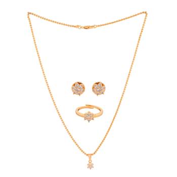 Golden diamond pendant SHORT necklace earrings and finger ring set one gram gold 3