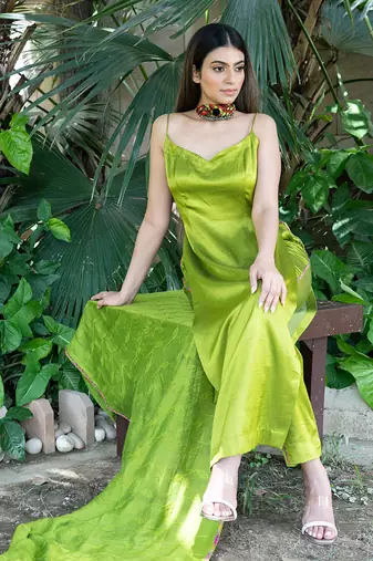 Green plain heena kurta set