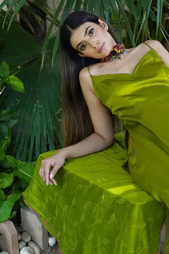 Green plain heena kurta set