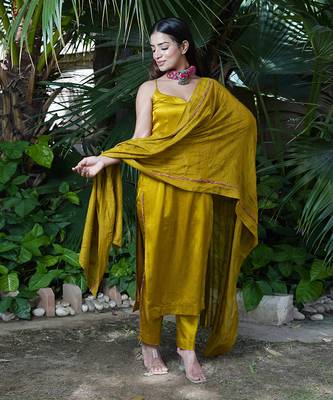 Mustard plain sunheri  kurta set 1