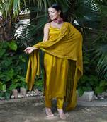 Mustard plain sunheri  kurta set