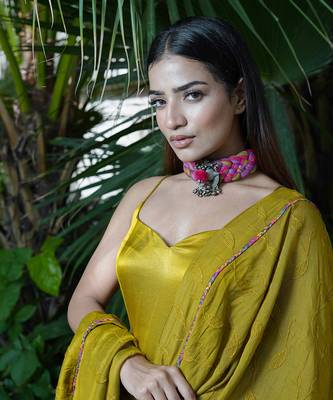 Mustard plain sunheri  kurta set 2