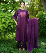 Purple embroidered jamini kurta set