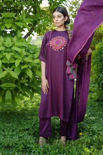 Purple embroidered jamini kurta set