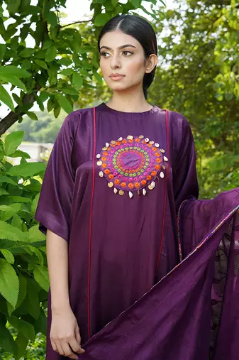 Purple embroidered jamini kurta set