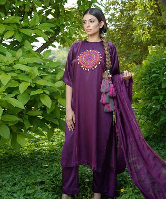 Purple embroidered jamini kurta set 4