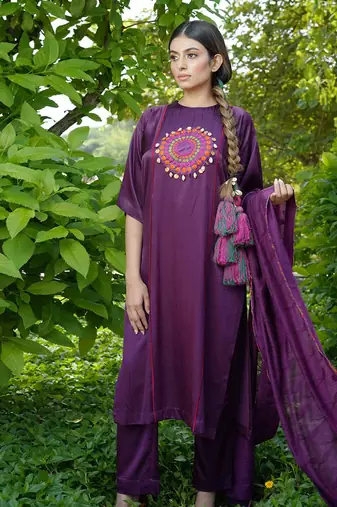 Purple embroidered jamini kurta set