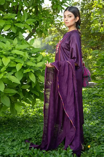 Purple embroidered jamini kurta set