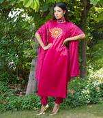 Pink embroidered gulab kurta set